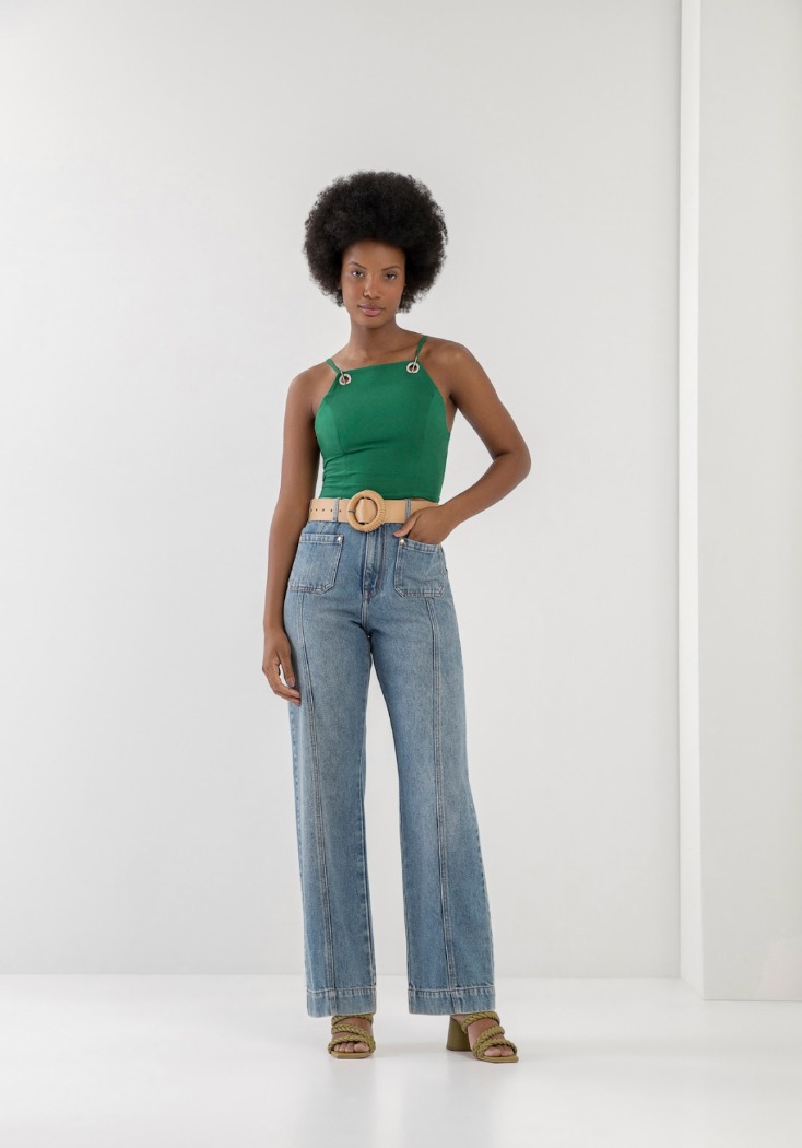 Camisole écourté en crêpe avec oeillets - LEZ A LEZ Camisole écourté en crêpe avec oeillets - LEZ A LEZ