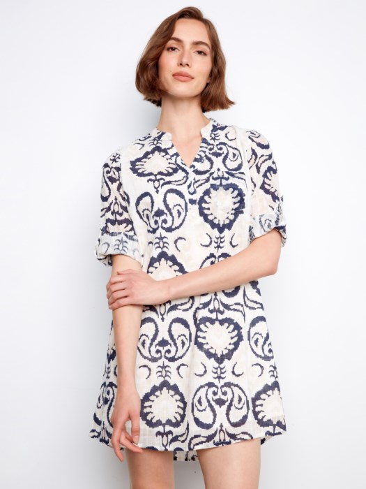 Robe-chemise Henley imprimée en coton mélangé – CHARLIE B Robe-chemise Henley imprimée en coton mélangé – CHARLIE B
