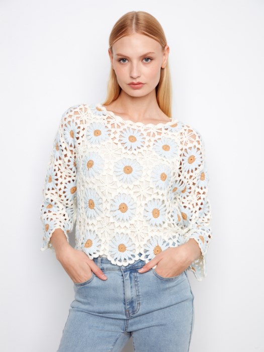 Chandail Crochet Floral – CHARLIE B Chandail Crochet Floral – CHARLIE B