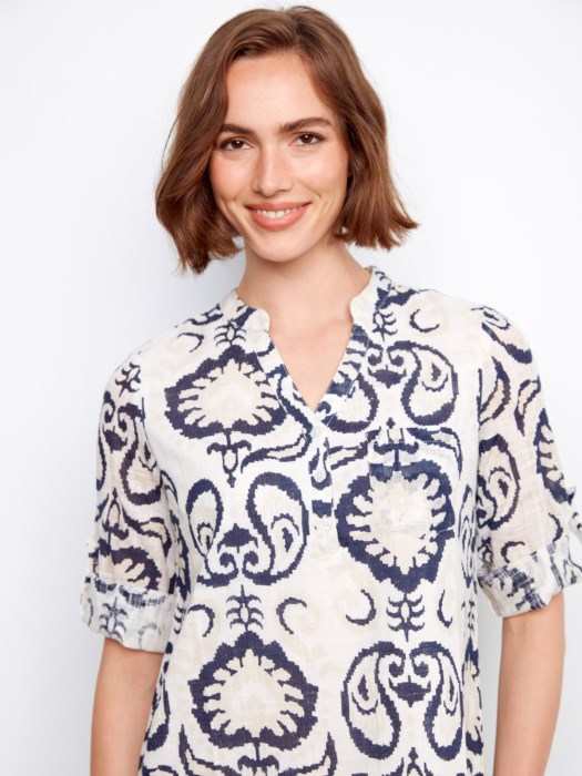 Robe-chemise Henley imprimée en coton mélangé – CHARLIE B Robe-chemise Henley imprimée en coton mélangé – CHARLIE B