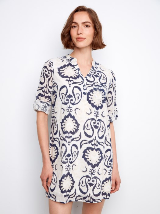 Robe-chemise Henley imprimée en coton mélangé – CHARLIE B Robe-chemise Henley imprimée en coton mélangé – CHARLIE B