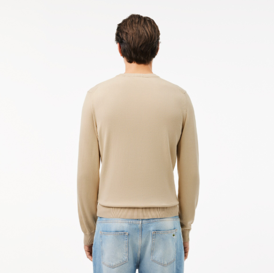 Pull à col rond en coton biologique uni - LACOSTE Pull à col rond en coton biologique uni - LACOSTE