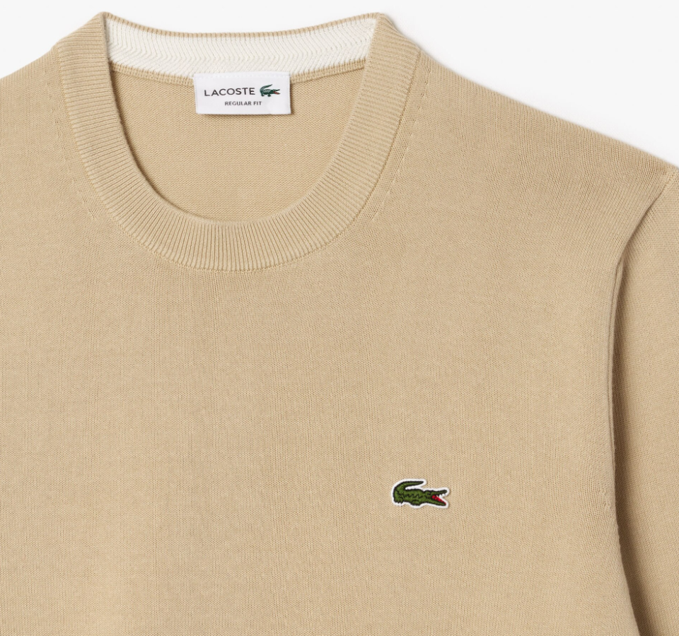 Pull à col rond en coton biologique uni - LACOSTE Pull à col rond en coton biologique uni - LACOSTE