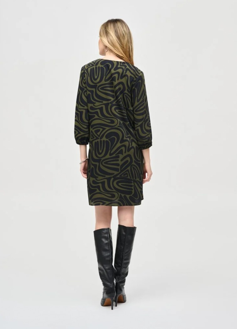 Robe trapèze tissée à imprimé abstrait - JOSEPH RIBKOFF 