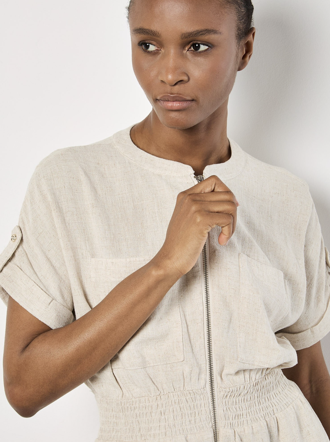Robe Utility en Mélange de Lin - APRICOT 