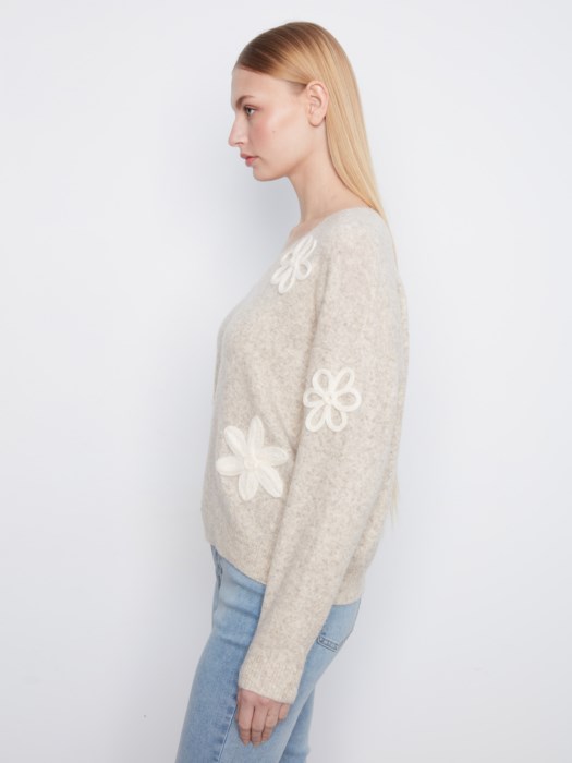 Pull col v appliqué fleur - CHARLIE B