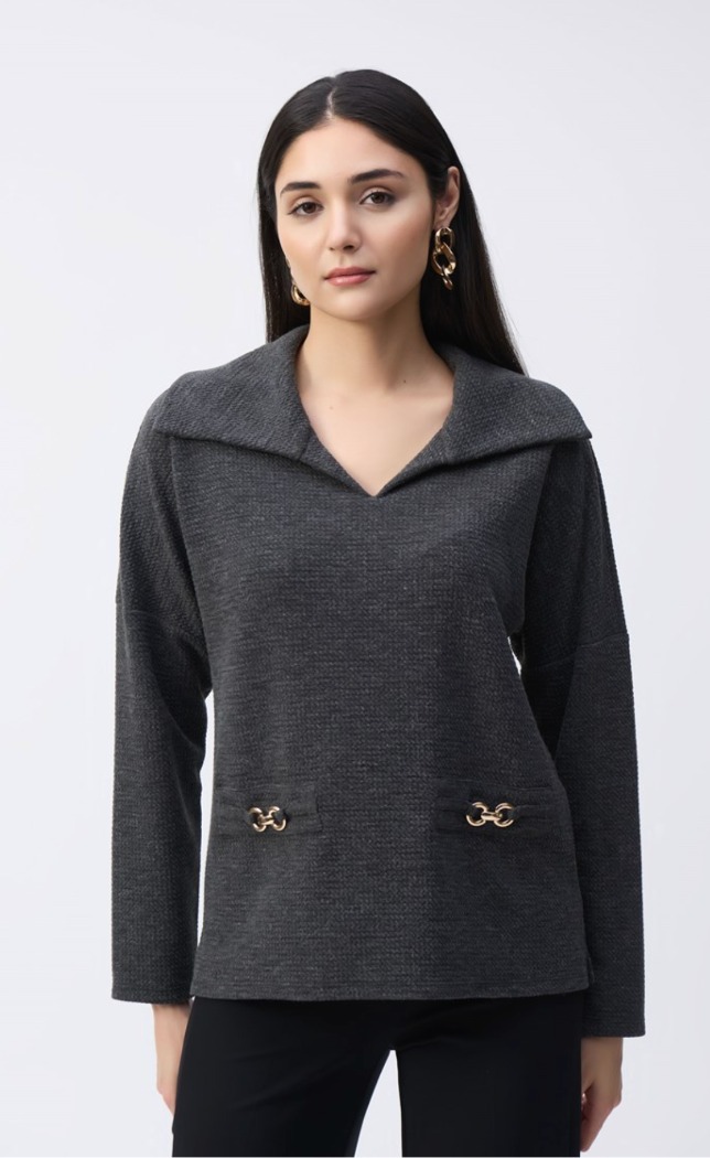 Haut en tricot texturé coupe carrée - JOSEPH RIBKOFF - 243176 - Joseph Ribkoff