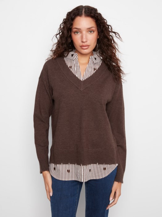 Pull avec chemise brodée - CHARLIE B - C2568 - Charlie B