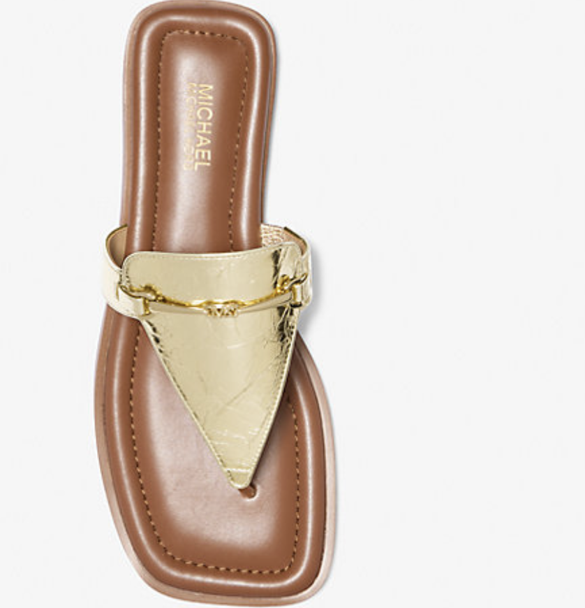Sandales à lanières en T en cuir métallisé Lena - MICHAEL KORS