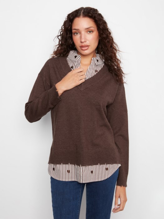 Pull avec chemise brodée - CHARLIE B