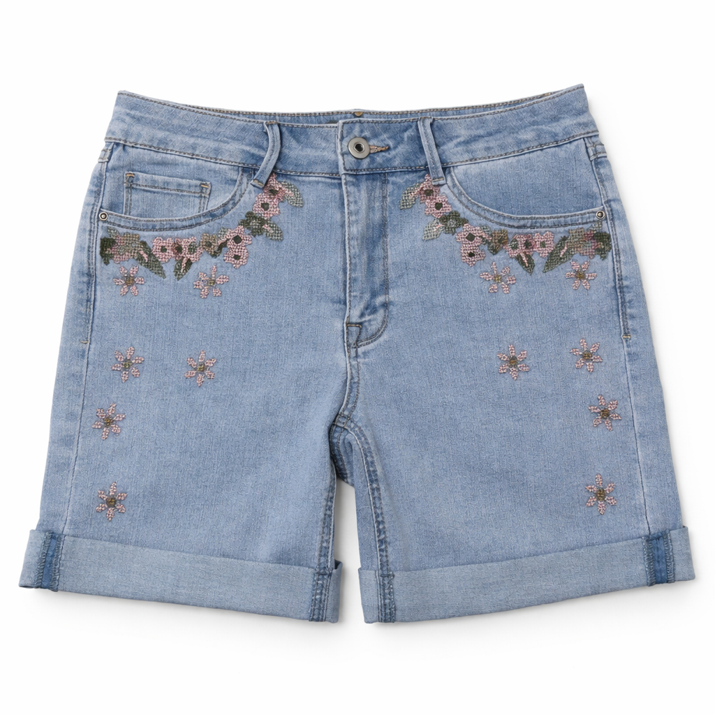 Short en denim brodé – CHARLIE B - C8029XE - Charlie B