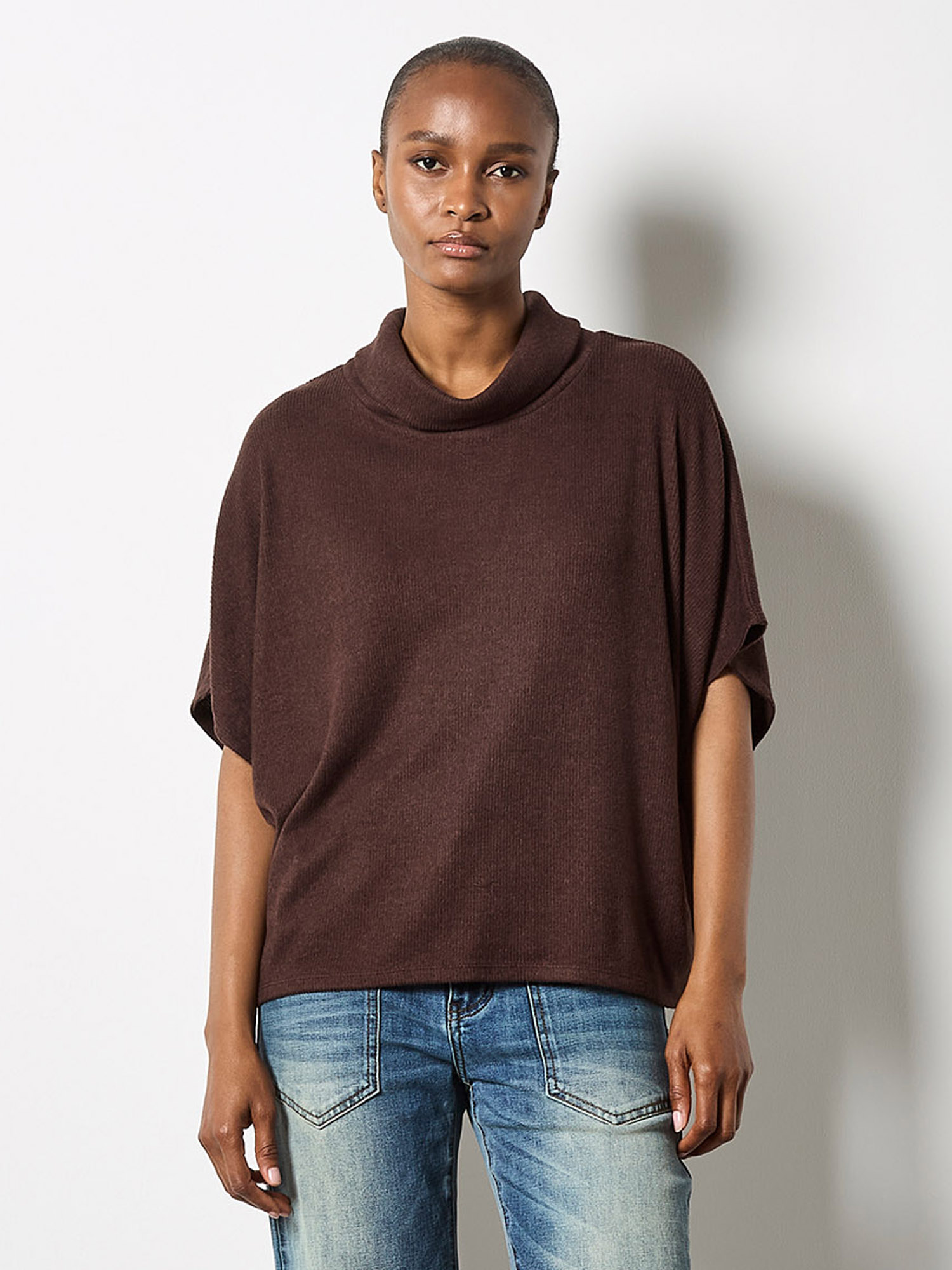 Poncho côtelé à col roulé – APRICOT - X153442 - APRICOT