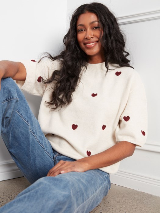 Pull broderies coeur - CHARLIE B