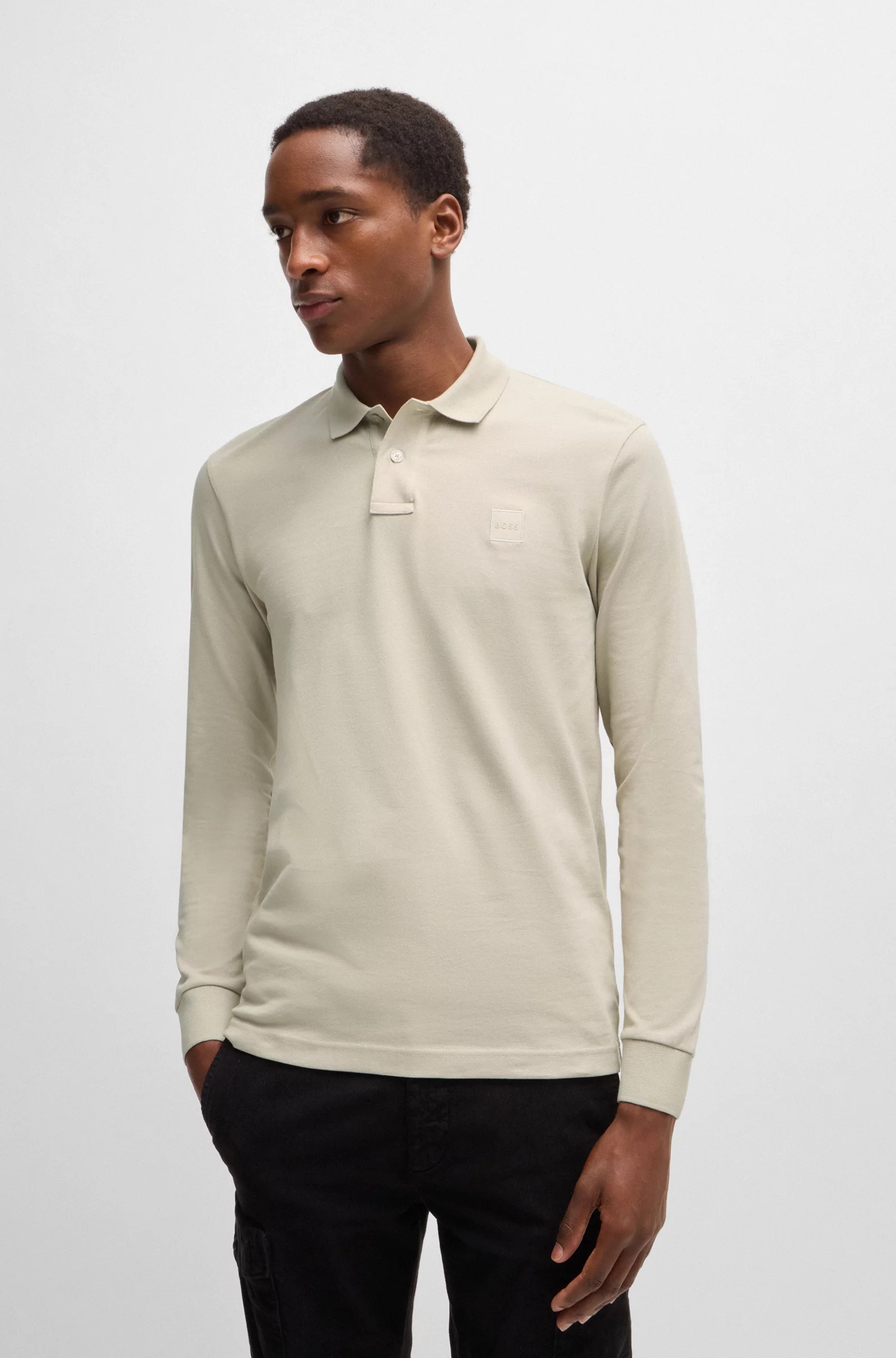 Polo à manches longues avec patch logo - HUGO BOSS 