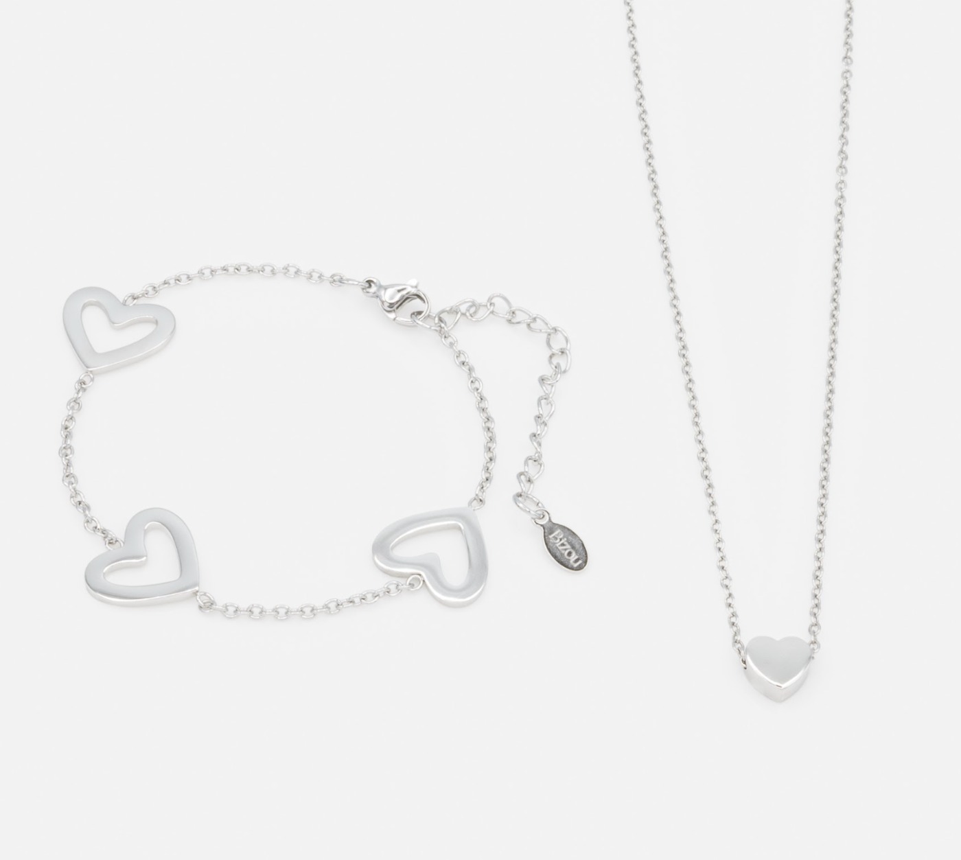 Collier et bracelet argentés avec coeurs en acier inoxydable - BIZOU - ss241k015sl - Boutique