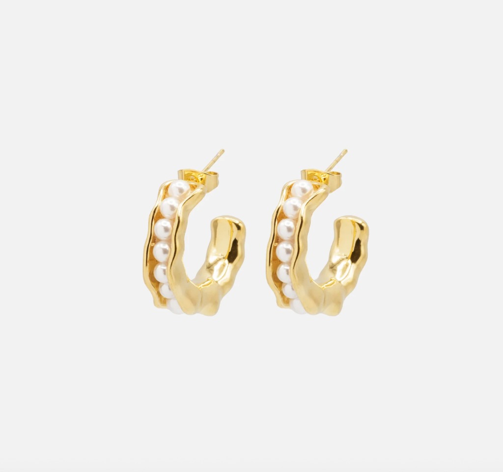 Boucles d'oreilles anneaux dorés avec perles - BIZOU - PL251E007GL - Bizou