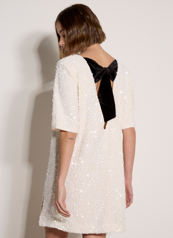 Robe en velours à paillettes avec boucle au dos – APRICOT - X247394 - APRICOT