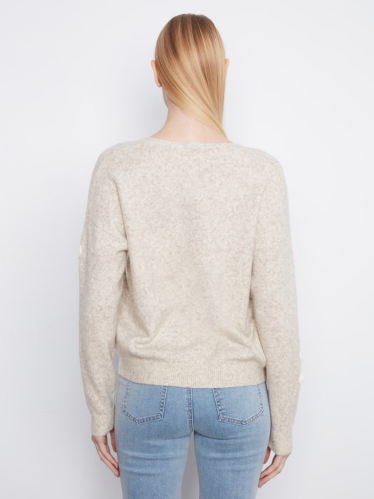 Pull col v appliqué fleur - CHARLIE B