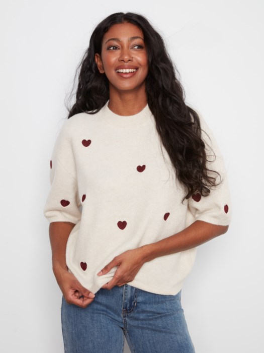 Pull broderies coeur - CHARLIE B - C2858 - Charlie B