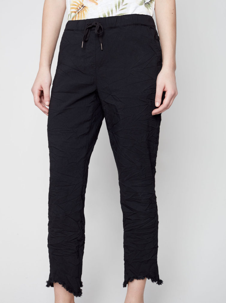 Pantalon taille élastique et ourlet effiloché noir - CHARLIE B S