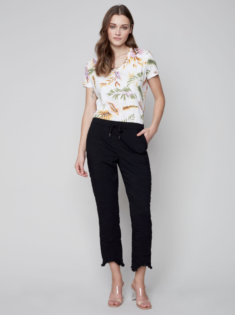 Pantalon taille élastique et ourlet effiloché noir - CHARLIE B S