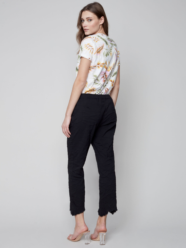Pantalon taille élastique et ourlet effiloché noir - CHARLIE B S