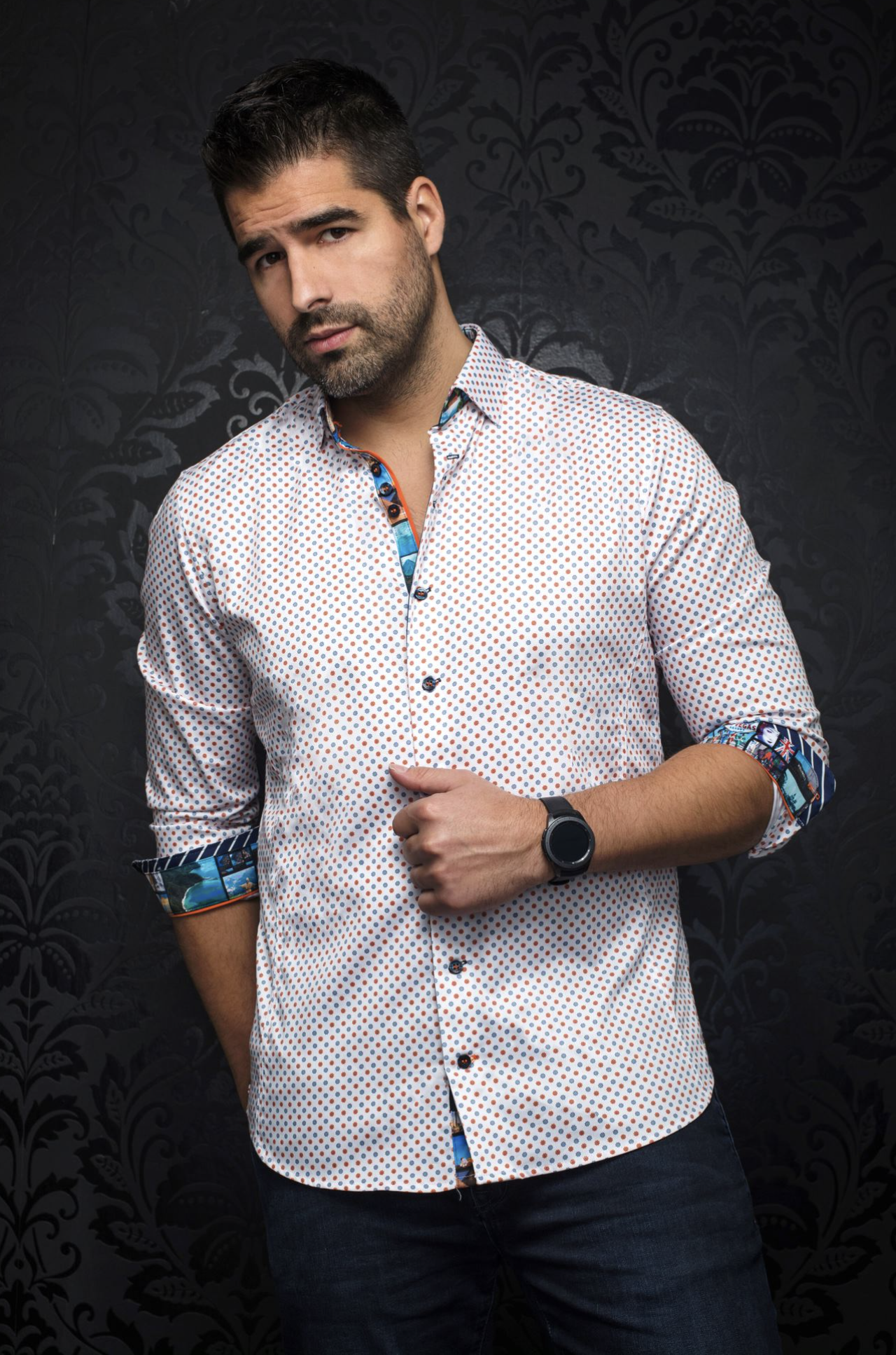 Chemise Bradford blanche et orange - AU NOIR&nbsp; - BRADFORD - AU NOIR