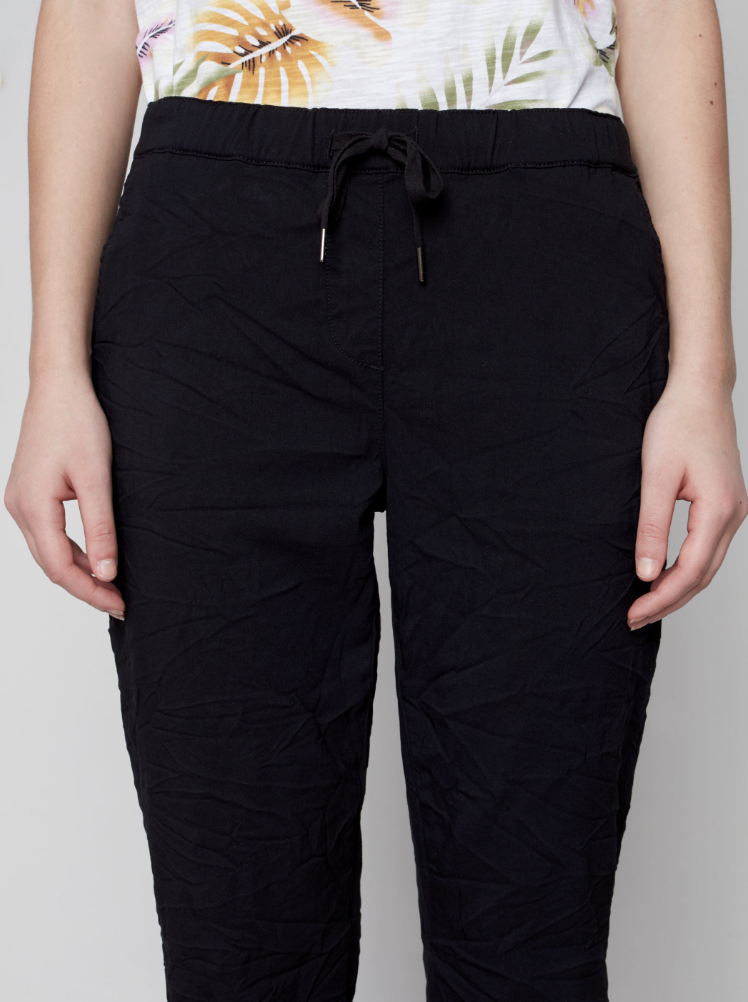 Pantalon taille élastique et ourlet effiloché noir - CHARLIE B S