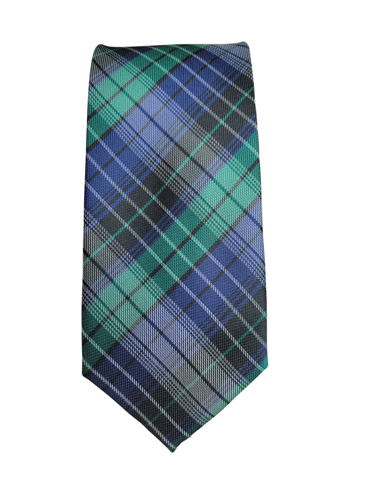 Cravate à carreaux bleu, vert et noir - - 