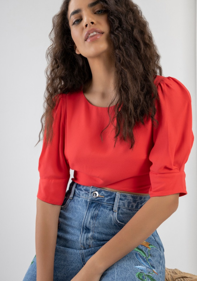 Blouse écourté à manches bouffantes - LEZ À LEZ
