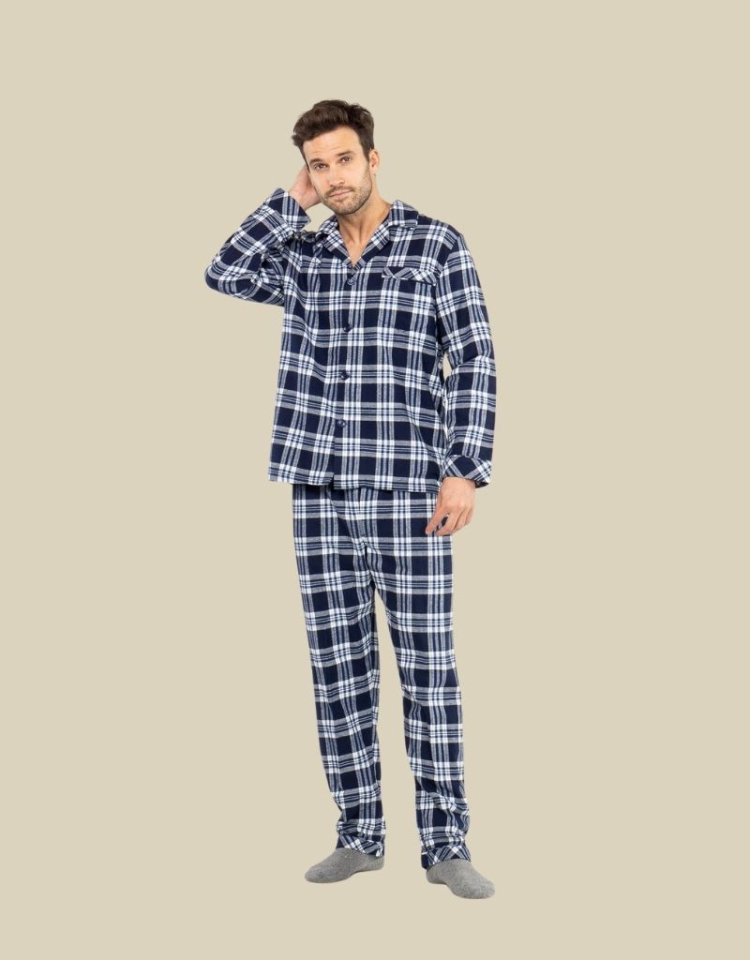 Pyjama carotté bleu pour homme - MAJESTIC M - 12432190 - 