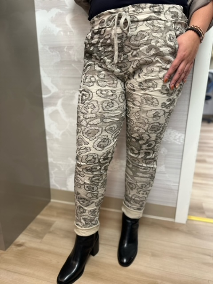 Pantalon beige à motif léopard - ANGELA MARA S - - ANGELA MARA