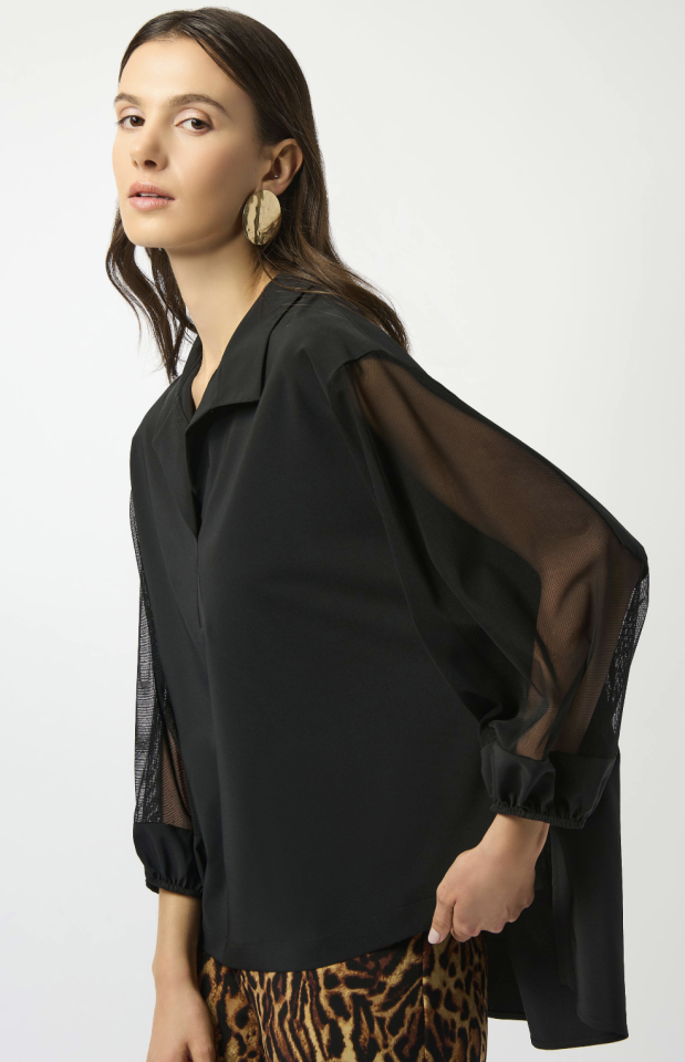 Haut boxy en popeline extensible et en filet - JOSEPH RIBKOFF - 253205 - Joseph Ribkoff