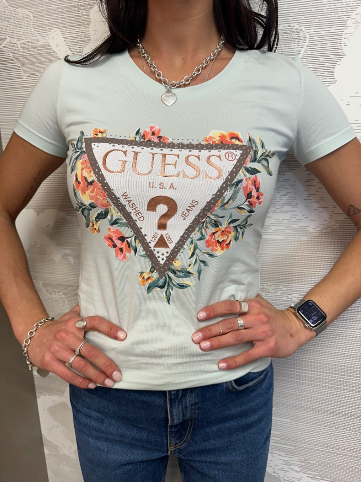 Guess triangle logo t shirt hotsell