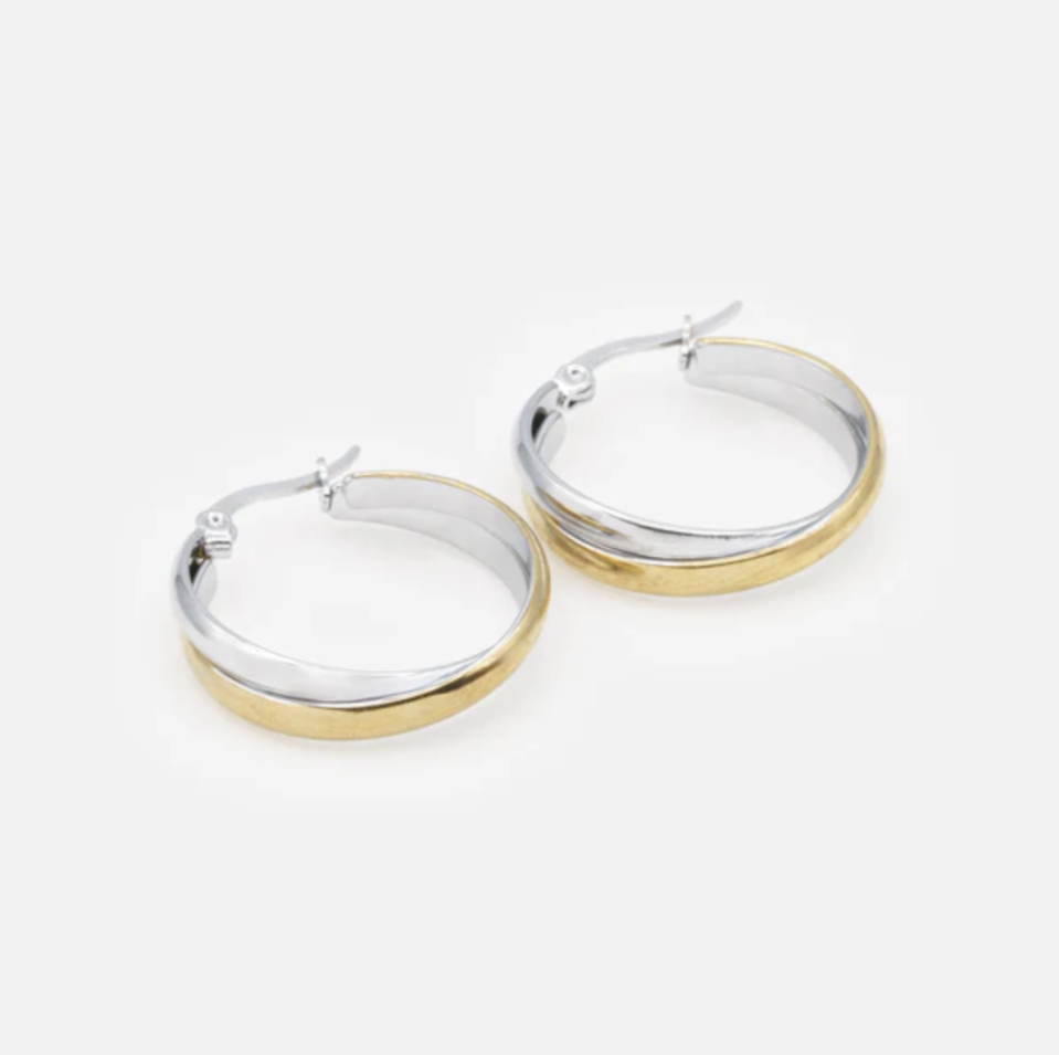 Boucles d'oreilles anneaux entremêlés deux tons - BIZOU - SF251-E017MM - Bizou