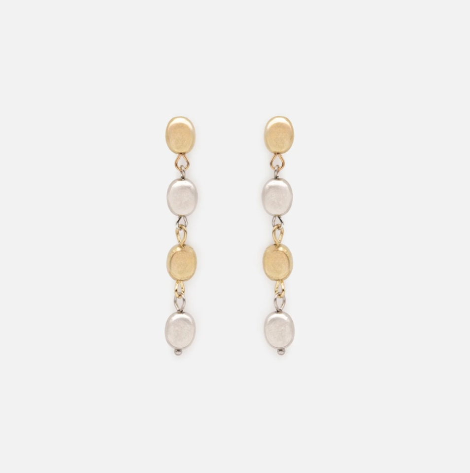 Boucles d'oreilles pendantes billes plates deux tons - BIZOU - SA251E070MM - Bizou