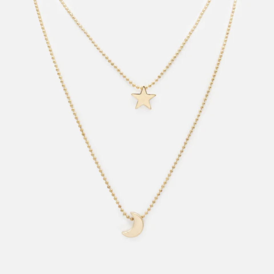 Collier doré double chaîne lune et étoile - BIZOU - PR251N037GL - Bizou