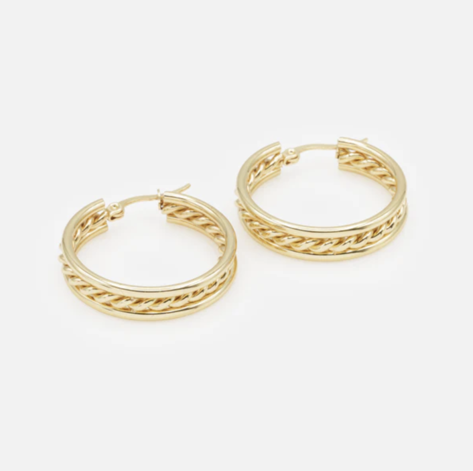 Boucles d'oreilles anneaux dorés torsadés - BIZOU - SF251-E023GL - Bizou