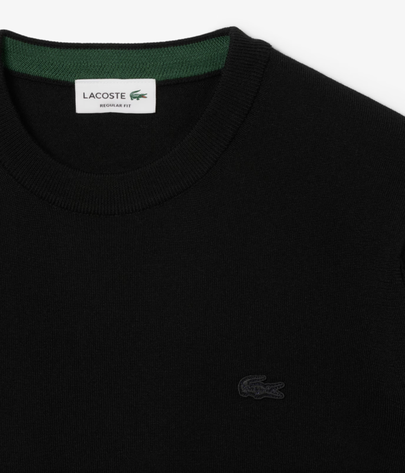 Pull à col rond en laine mérinos unie - LACOSTE