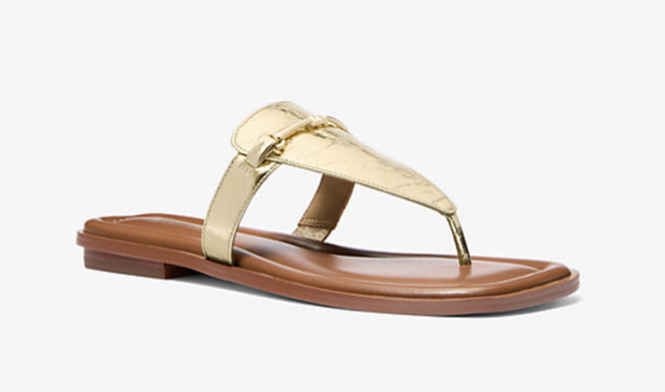 Sandales à lanières en T en cuir métallisé Lena - MICHAEL KORS - 40R5LEFS1M - Michael Kors