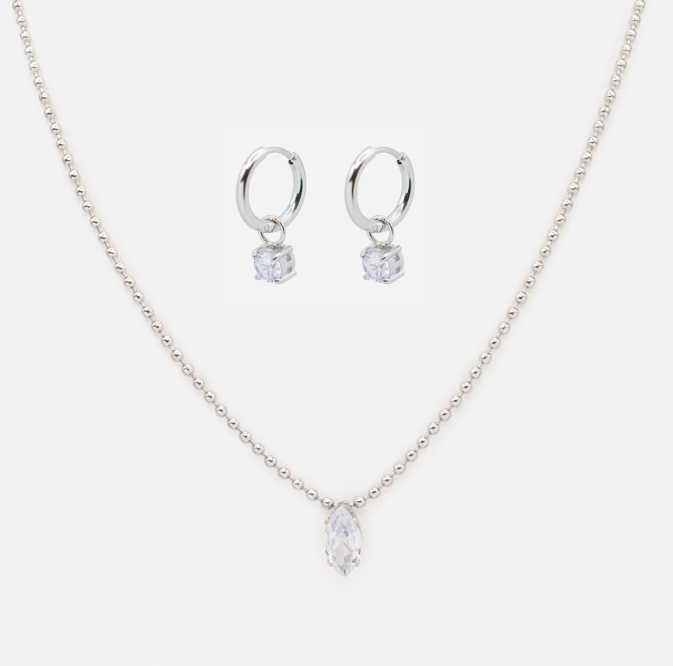 Collier et b. o. argentés avec zircons cubiques en acier inoxydable - BIZOU - ss241k009sl - Boutique