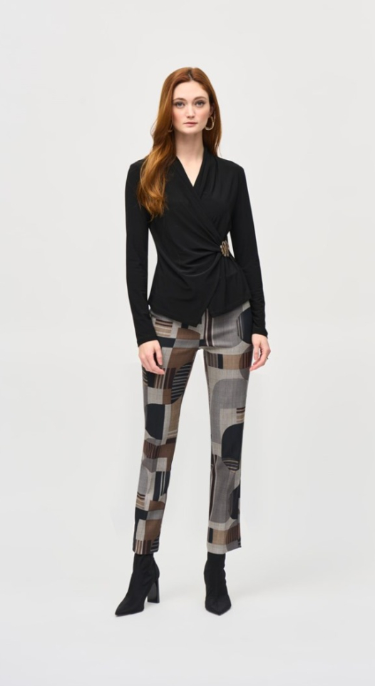 Pantalon droit à enfiler à imprimé abstrait Jacquard - JOSEPH RIBKOFF