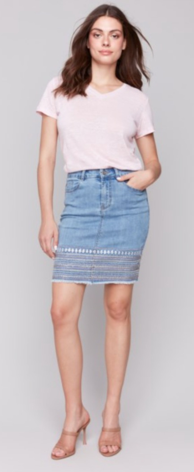 Jupe-short en denim avec ourlet brodé - CHARLIE B - C7082 - Charlie B