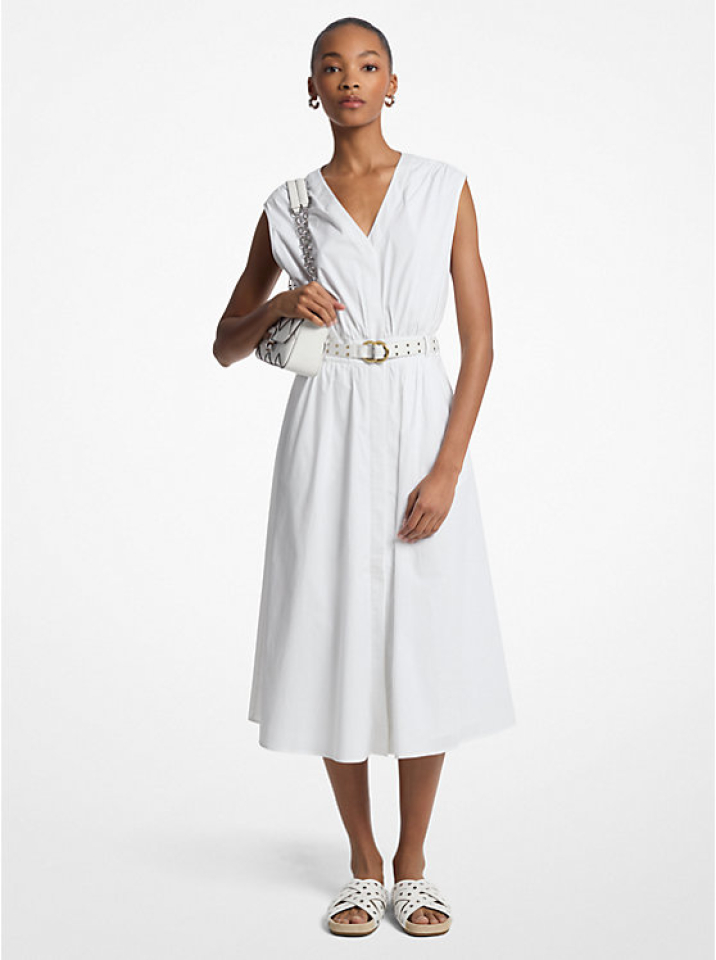 Robe midi ceinturée en popeline - MICHAEL KORS - MS5830KF4C - Michael Kors