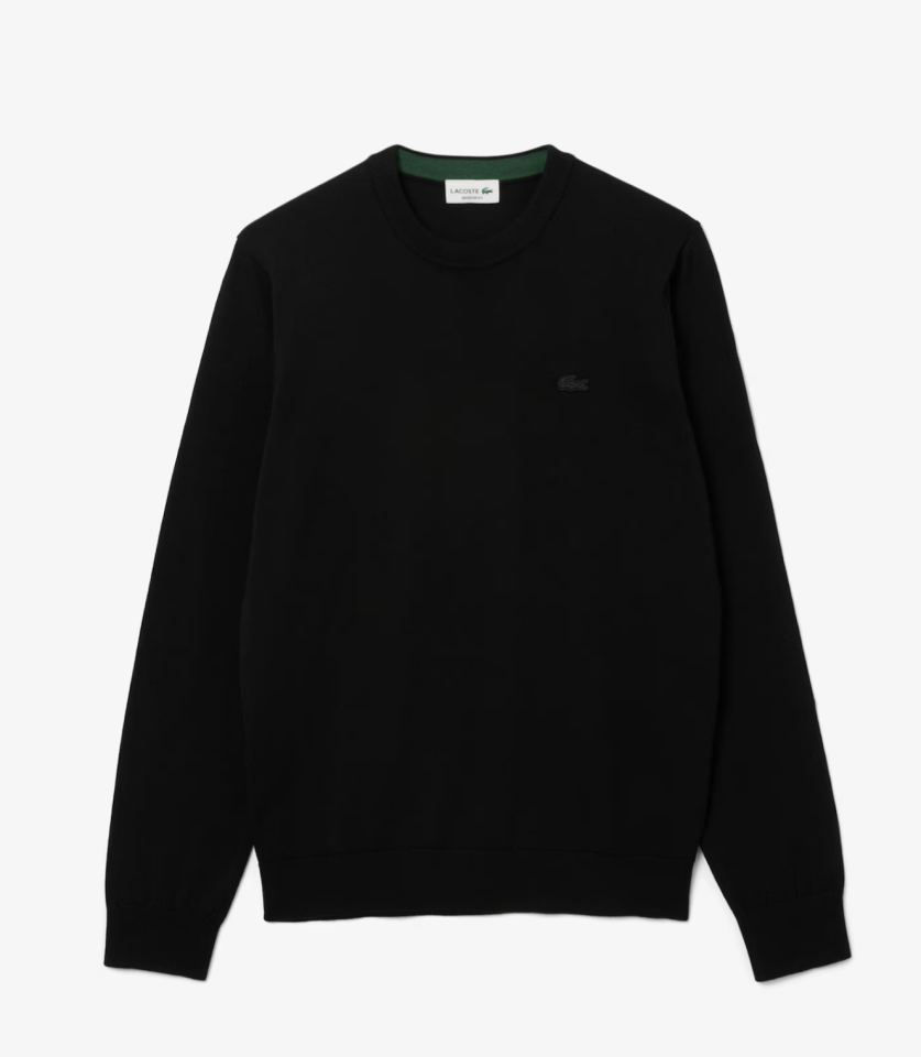 Pull à col rond en laine mérinos unie - LACOSTE