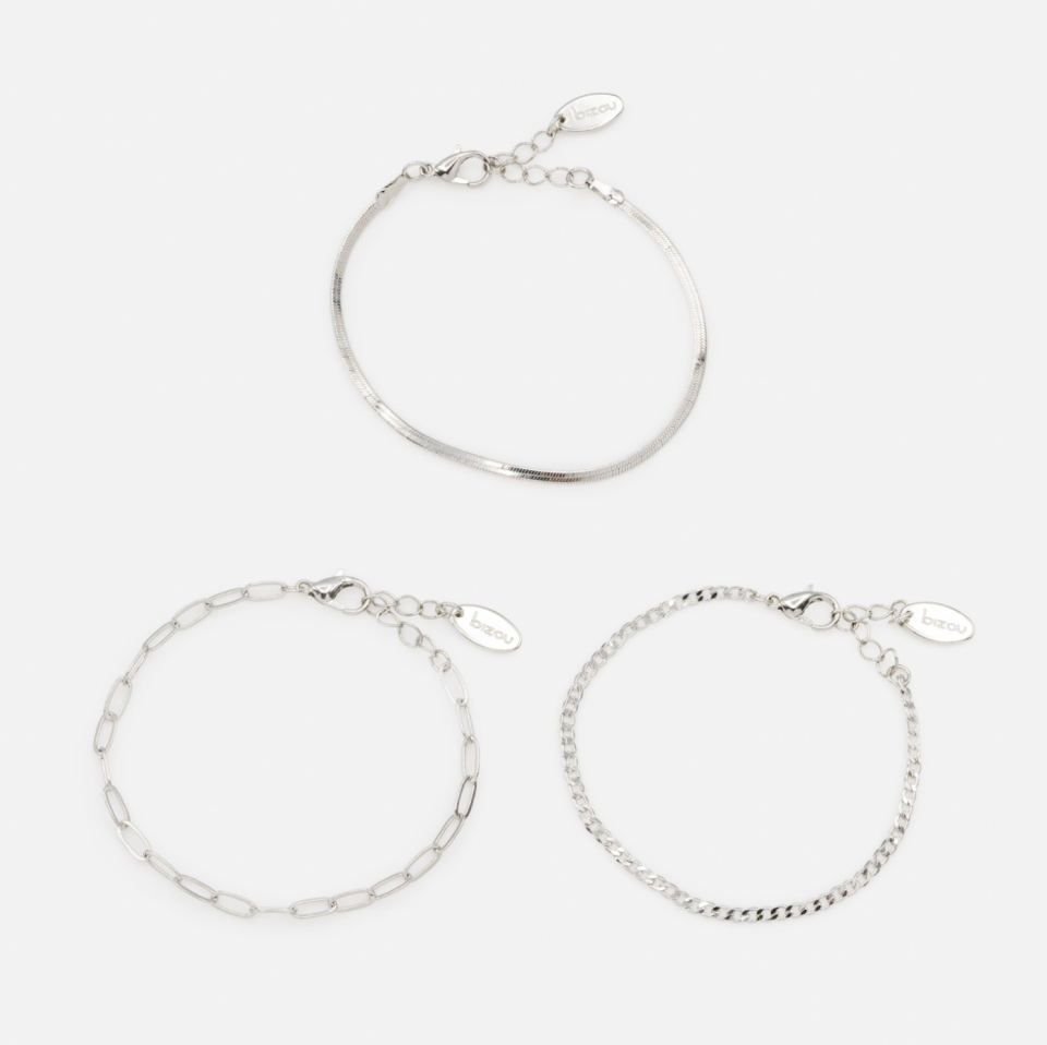 Ensemble de trois bracelets argentés à mailles délicates - BIZOU - PE231-B03AR - Bizou