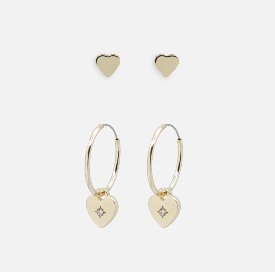 Boucles d'oreilles fixes et anneaux cœurs dorés - BIZOU - PE231E10DO - Bizou