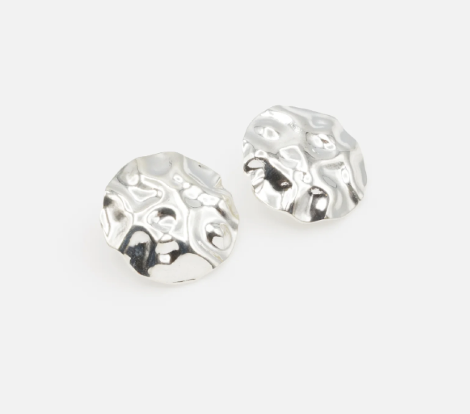 Boucles d'oreilles argentées en métal martelé - BIZOU - PR251E004SL - Bizou