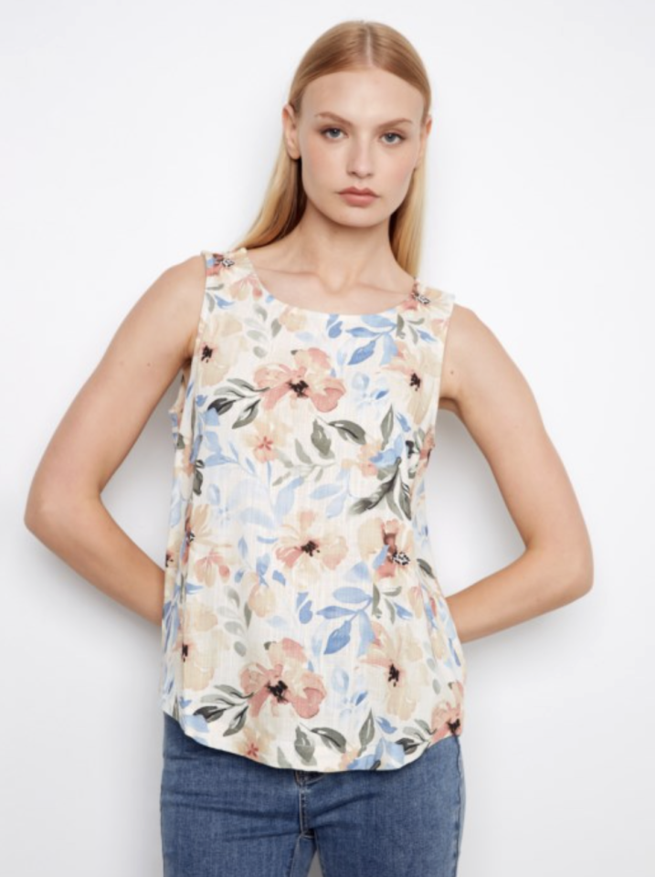 Camisole en lin imprimée à ourlet arrondi - CHARLIE B - C4588R - Charlie B