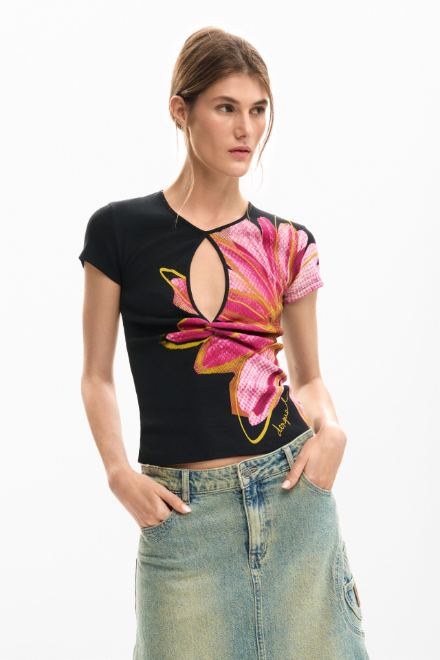 T-shirt motif floral découpé – DESIGUAL - 26SWTK05 - Desigual